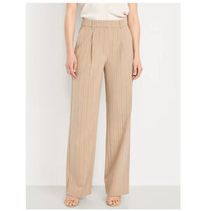 Old Navy Extra High-Waisted Taylor Wide-Leg Trouser Pants Tan Pinstripe Size 4